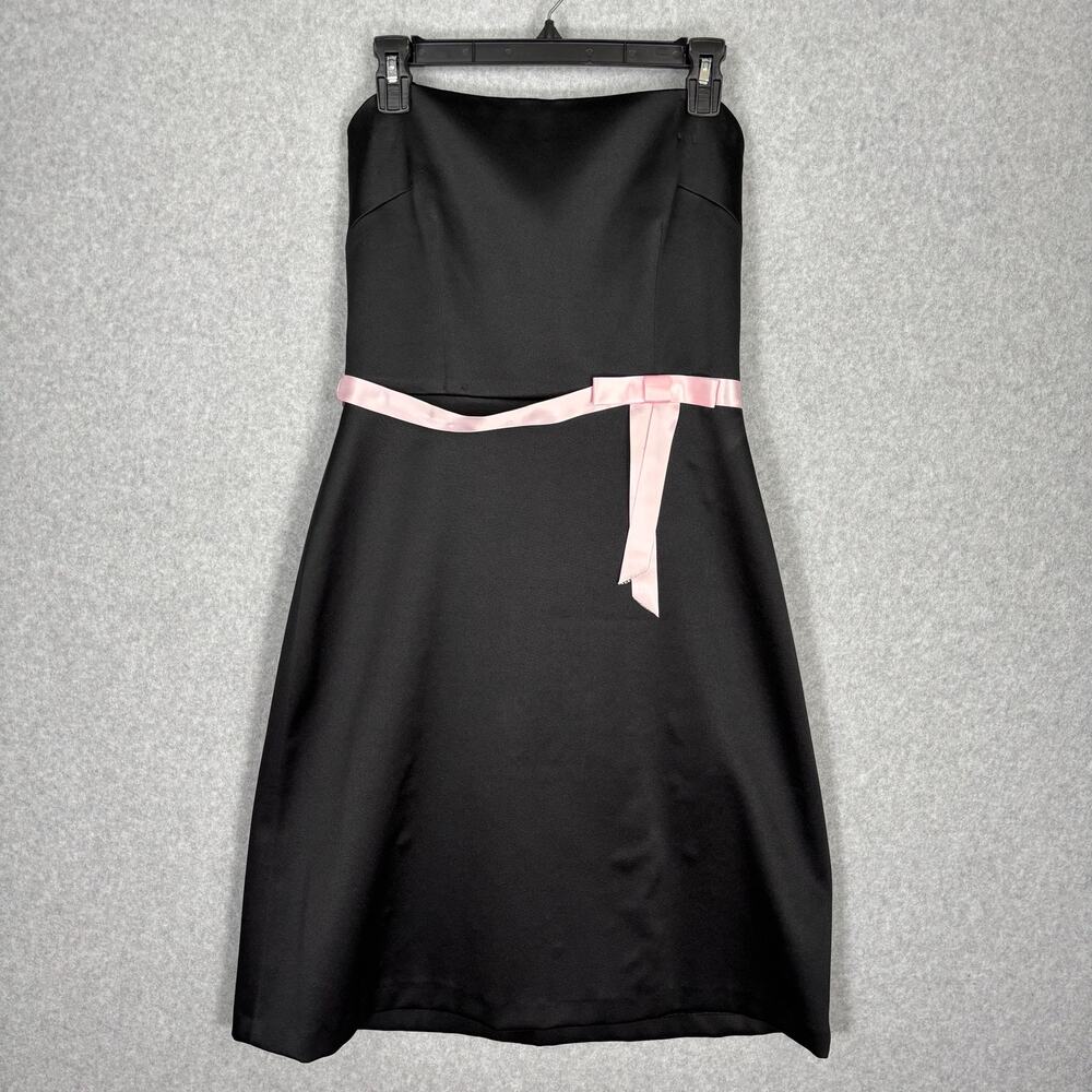 Vintage Laundry Dress Womens 10 Black Pink Satin Bow Strapless Y2K 90s Party
